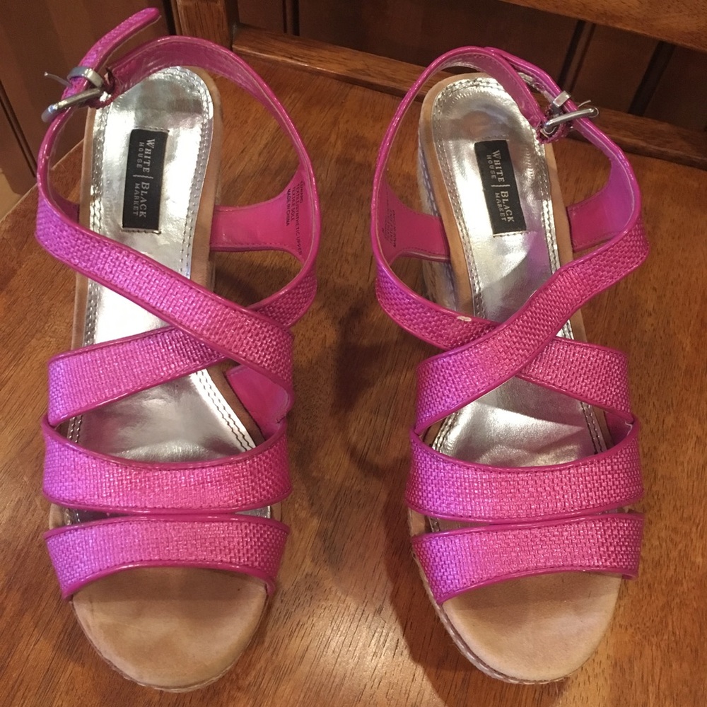 White House Black Market pink wedge sandals size 7